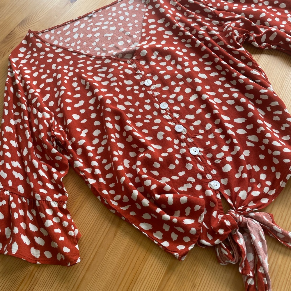 Boutique Rust Orange Dot Blouse